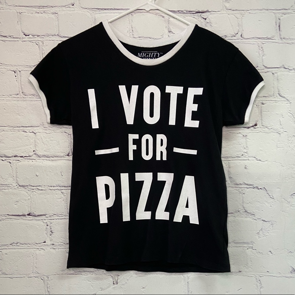 Mighty Fine Black/White ‘I Vote For Pizza’ Short Sleeve T-Shirt